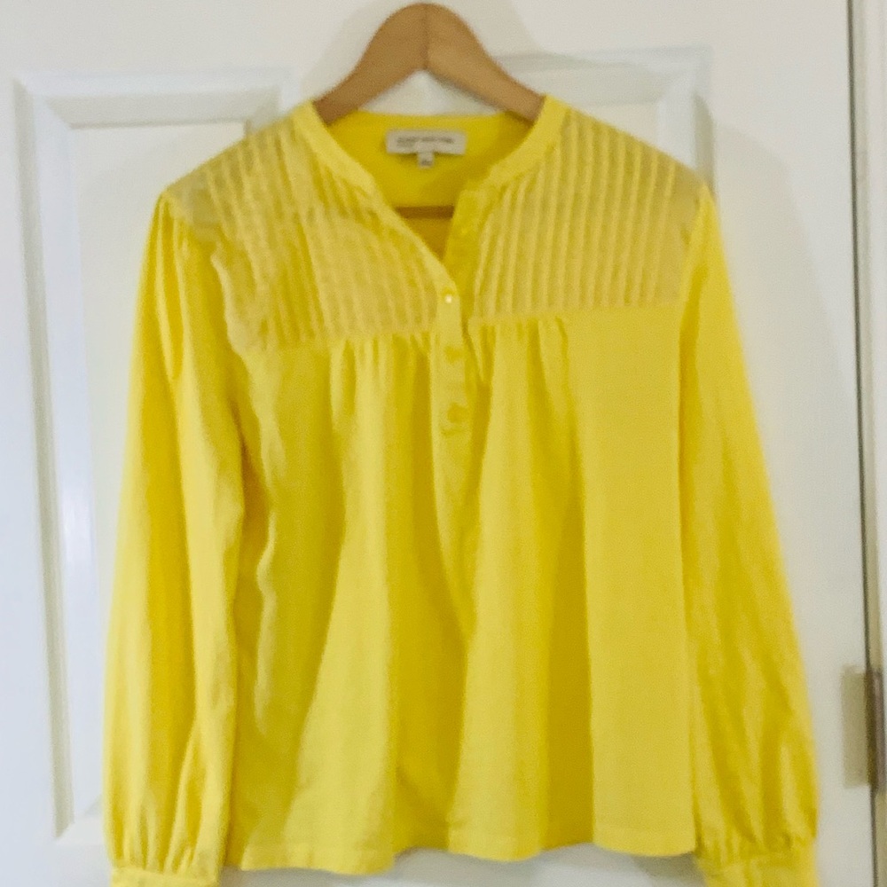 Jones New York Yellow Mandarin Collar Pleated Blouse